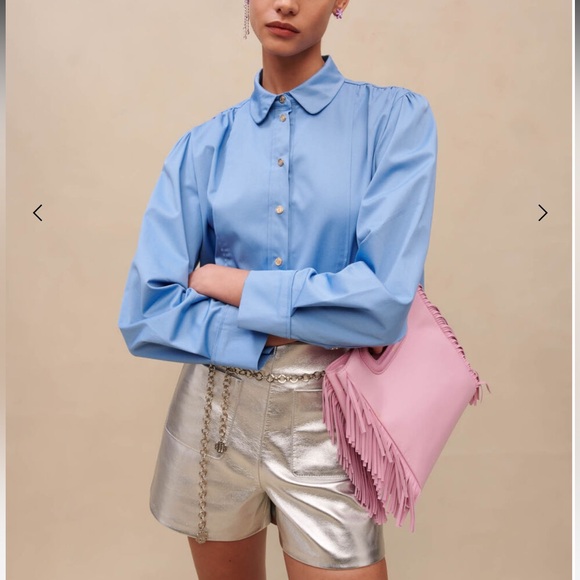 Maje Cinema Cropped Blue Button Down Shirt - Picture 4 of 17